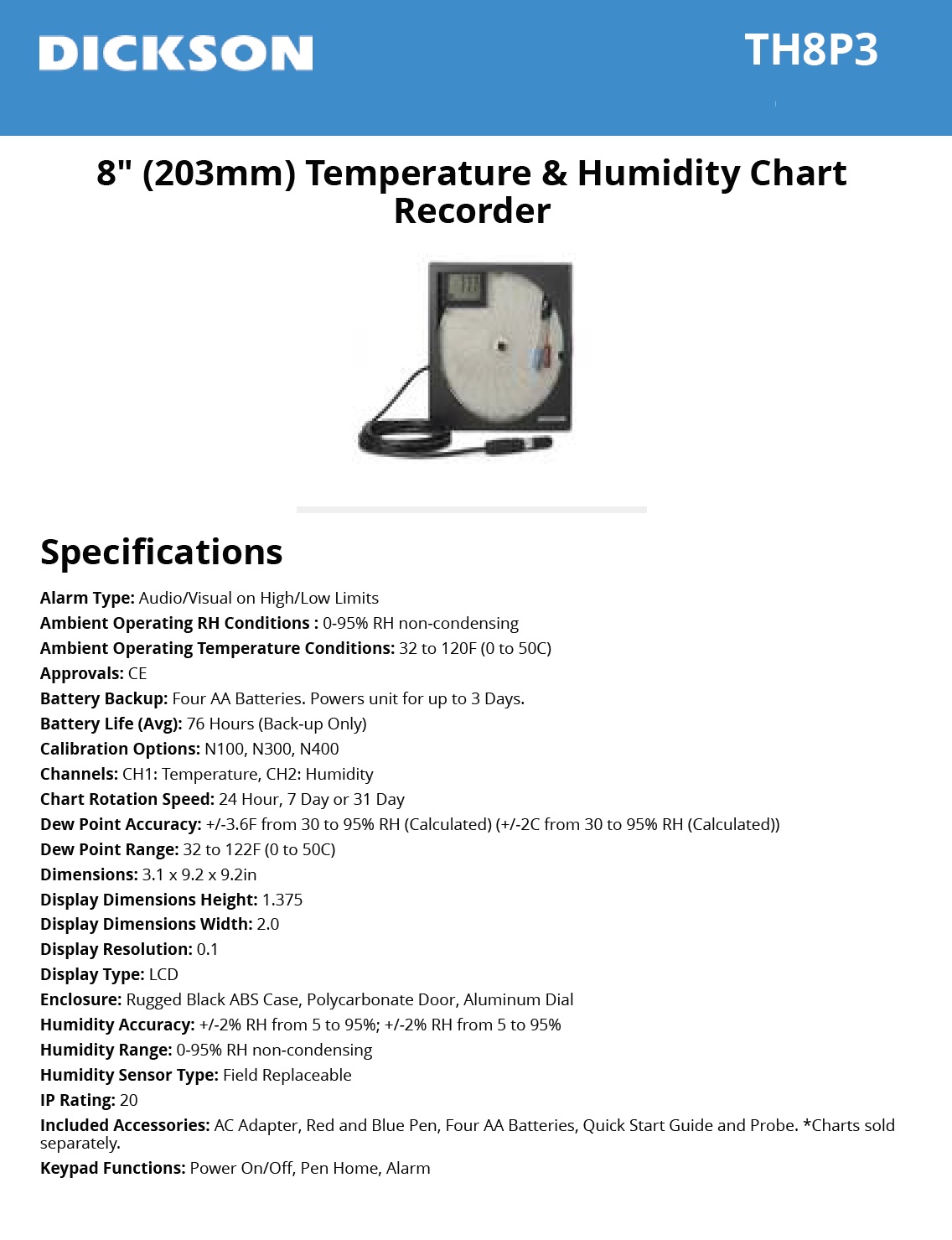 Dickson Temperature And Humidity Chart Recorder